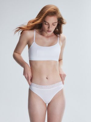 Cotton Essentials Lace-Trim Mid-Rise Thong Panty