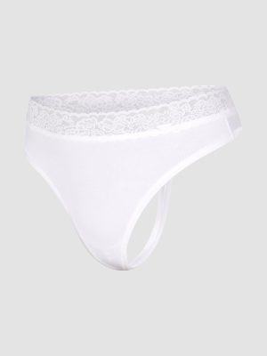 Cotton Essentials Lace-Trim Mid-Rise Thong Panty