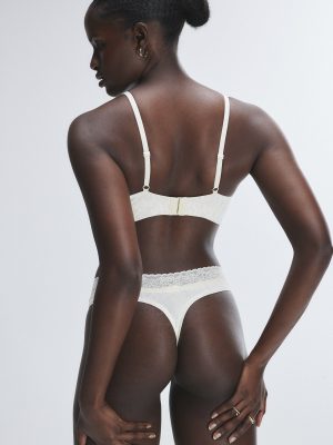 Cotton Essentials Lace-Trim Mid-Rise Thong Panty