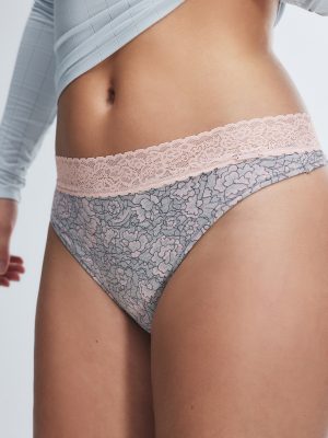 Cotton Essentials Lace-Trim Mid-Rise Thong Panty