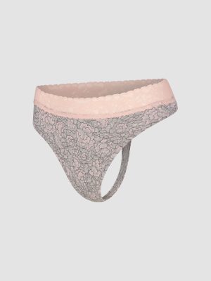 Cotton Essentials Lace-Trim Mid-Rise Thong Panty
