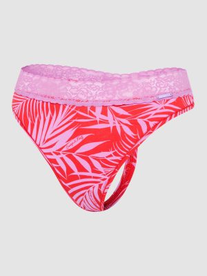 Cotton Essentials Lace-Trim Mid-Rise Thong Panty