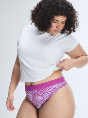 Cotton Essentials Lace-Trim Mid-Rise Thong Panty