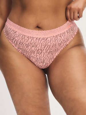 Cotton Essentials Lace-Trim Thong Panty