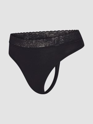 Cotton Essentials Lace-Trim Mid-Rise Thong Panty