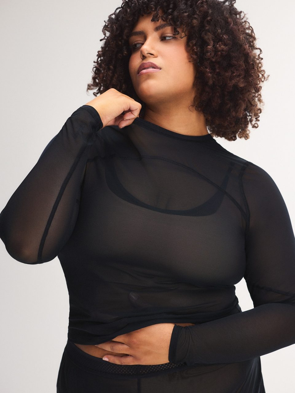 Mesh With It Crew Neck Long-Sleeve Top