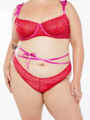 Ribbon Writing Lace Brazilian with Removable Tie