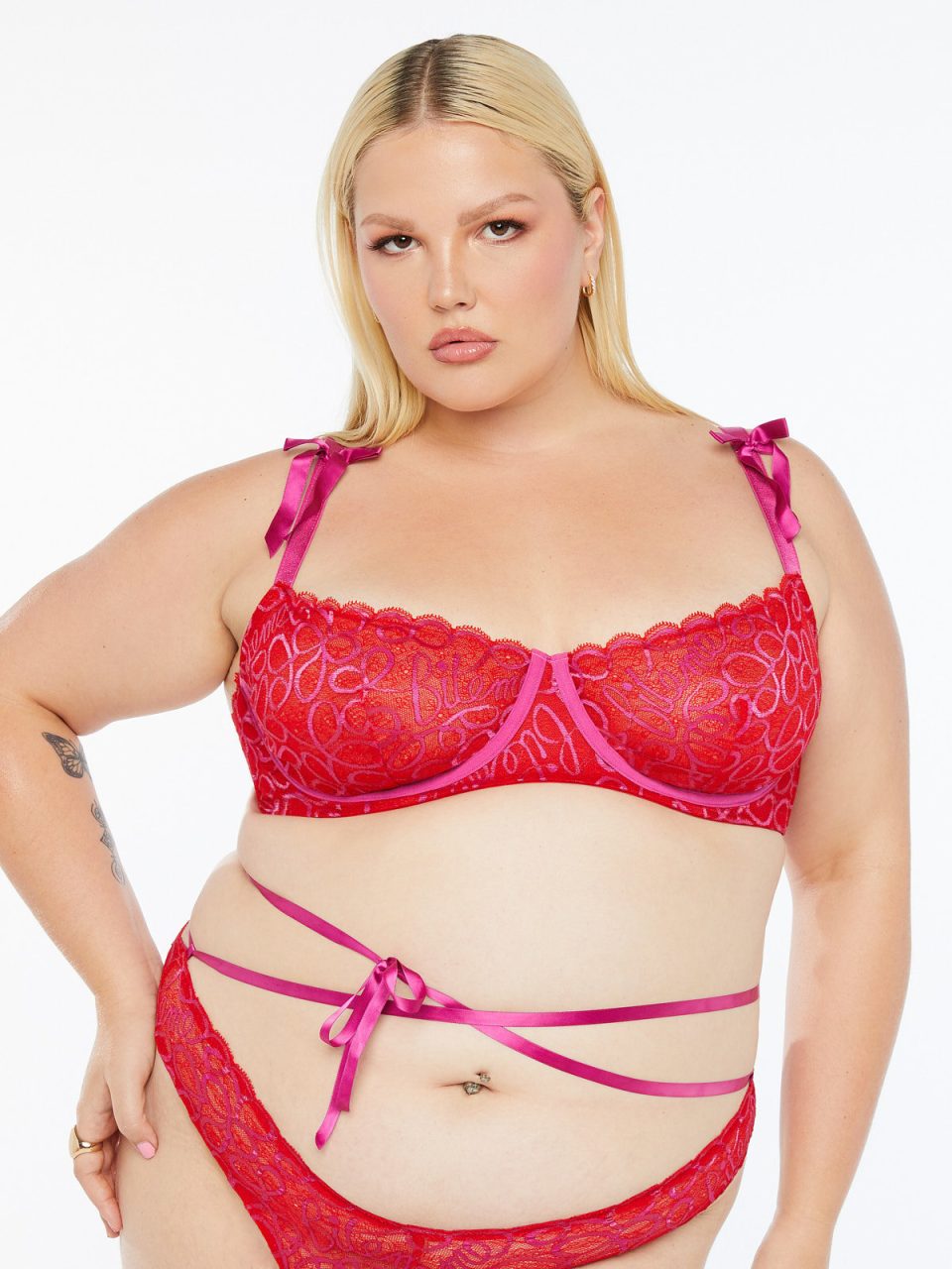 Ribbon Writing Unlined Lace Balconette Bra