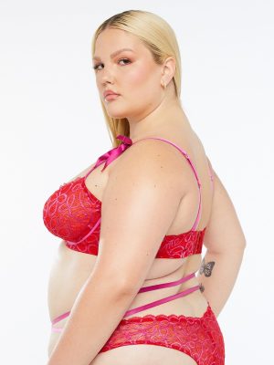 Ribbon Writing Unlined Lace Balconette Bra