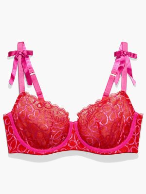 Ribbon Writing Unlined Lace Balconette Bra