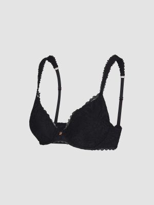 Romantic Corded Lace Metallic Padded Demi Bra