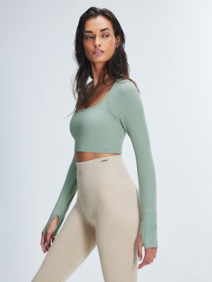 Seamless Rib Sport Long-Sleeve Cropped Bra Top