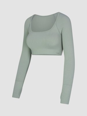 Seamless Rib Sport Long-Sleeve Cropped Bra Top