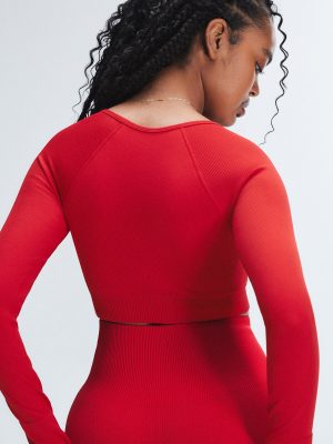 Seamless Rib Sport Long-Sleeve Cropped Bra Top