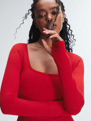 Seamless Rib Sport Long-Sleeve Cropped Bra Top