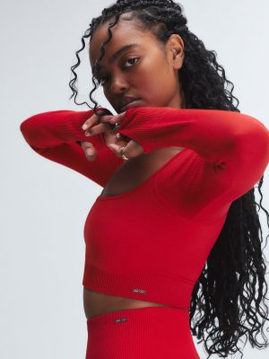 Seamless Rib Sport Long-Sleeve Cropped Bra Top