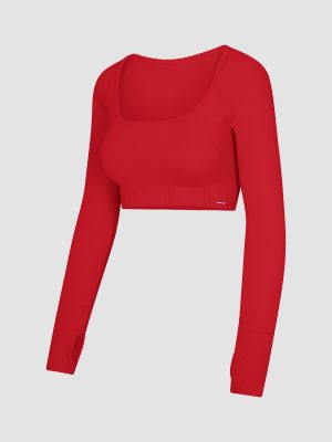 Seamless Rib Sport Long-Sleeve Cropped Bra Top