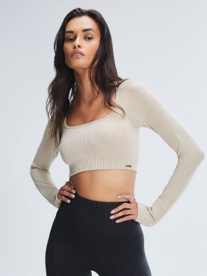 Seamless Rib Sport Long-Sleeve Cropped Bra Top