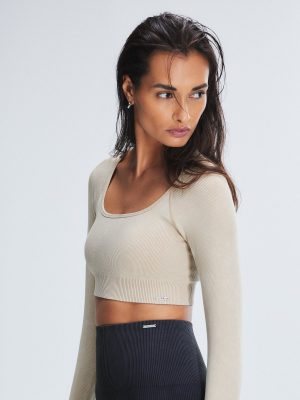 Seamless Rib Sport Long-Sleeve Cropped Bra Top