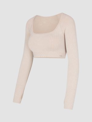 Seamless Rib Sport Long-Sleeve Cropped Bra Top