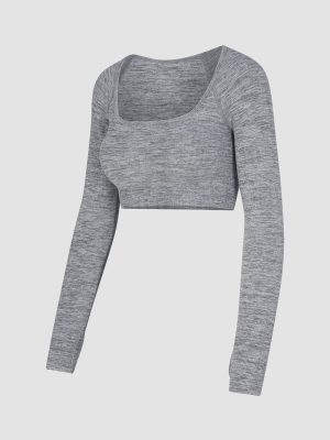 Seamless Rib Sport Long-Sleeve Cropped Bra Top