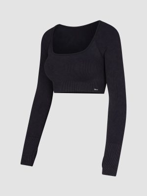 Seamless Rib Sport Long-Sleeve Cropped Bra Top
