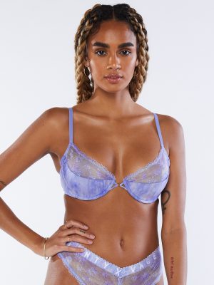 Watercolor Tie Dye Half Cup Bra with Lace